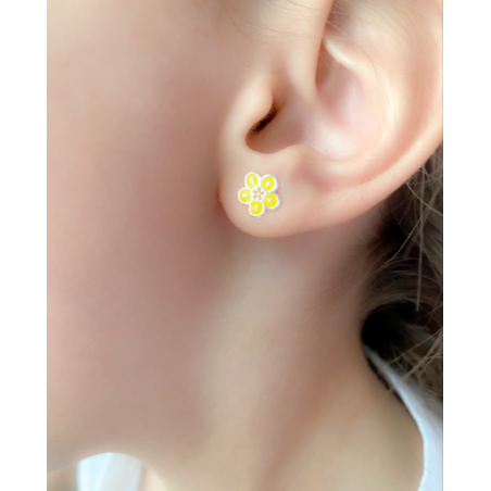 Sterling silver 925 yellow flower earrings 8mm