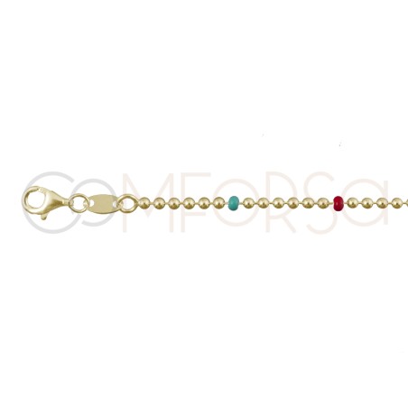 Sterling silver 925 choker with green, coral and lilac balls 40 cm + 5 cm