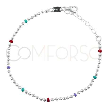 Gold-plated sterling silver 925 bracelet with green, coral and lilac balls 17cm + 4cm