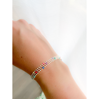 Gold-plated sterling silver 925 bracelet with green, coral and lilac balls 17cm + 4cm