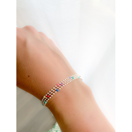 Gold-plated sterling silver 925 bracelet with green, coral and lilac balls 17cm + 4cm