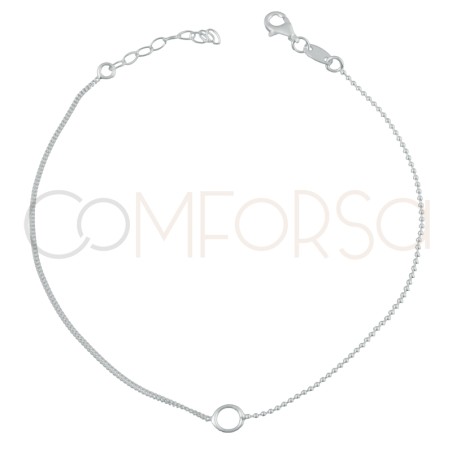 Sterling silver 925 combined anklet with central jump ring 21.5cm + 4.5cm