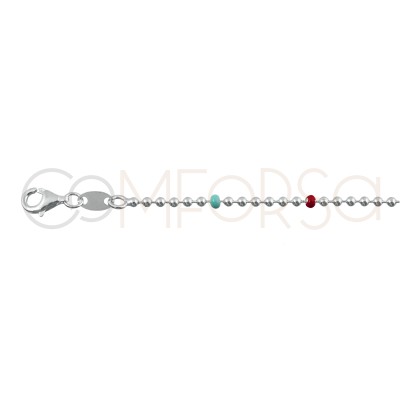 Sterling silver 925 anklet with green, coral and lilac balls 21.5cm + 4.5cm