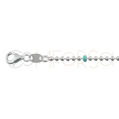 Sterling silver 925 anklet with green, coral and lilac balls 21.5cm + 4.5cm