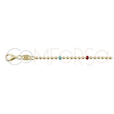 Sterling silver 925 anklet with green, coral and lilac balls 21.5cm + 4.5cm