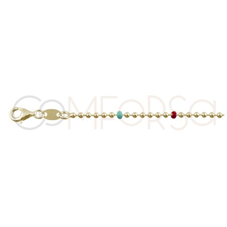 Sterling silver 925 anklet with green, coral and lilac balls 21.5cm + 4.5cm