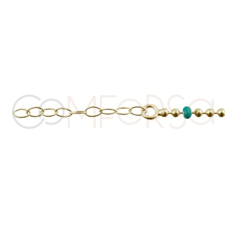 Sterling silver 925 anklet with green, coral and lilac balls 21.5cm + 4.5cm