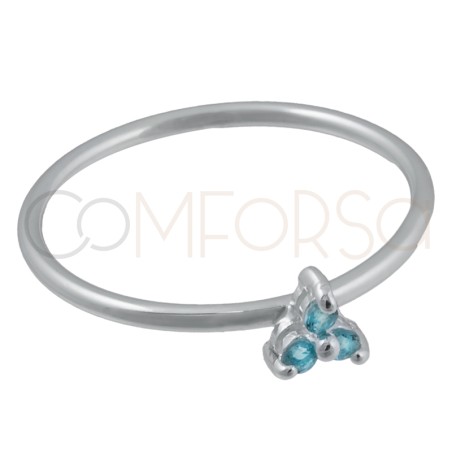 Sterling silver 925 ring with 3 Aquamarine zirconia