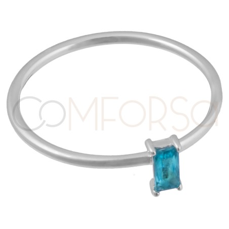 Anillo circonita rectangular Aguamarina Plata 925