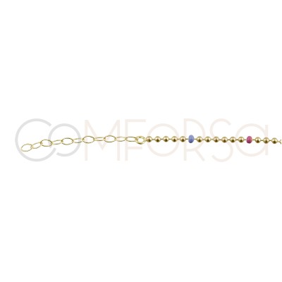 Sterling silver 925 anklet with pastel colour enameled balls 21.5cm + 4.5cm