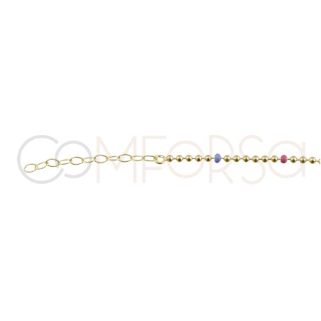 Sterling silver 925 anklet with pastel colour enameled balls 21.5cm + 4.5cm