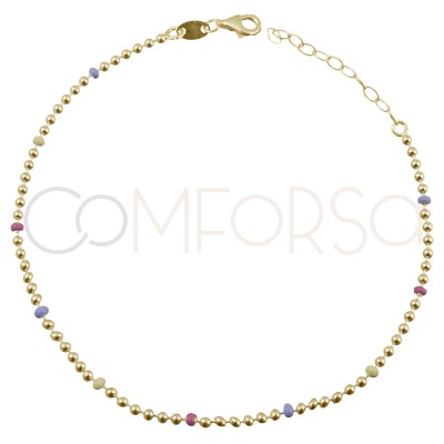 Sterling silver 925 anklet with pastel colour enameled balls 21.5cm + 4.5cm