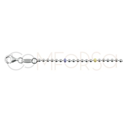 Tobillera bolitas color pastel 21.5cm+4.5cm Plata 925