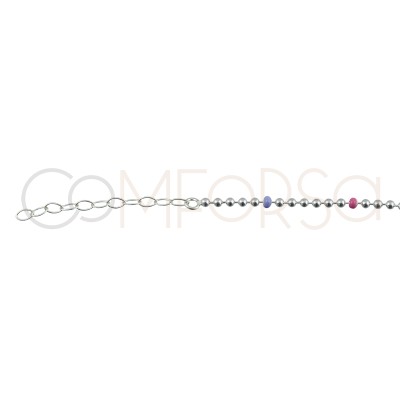 Sterling silver 925 anklet with pastel colour enameled balls 21.5cm + 4.5cm