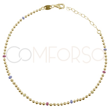 Gold-plated sterling silver 925 anklet with pastel colour enameled balls 21.5cm + 4.5cm