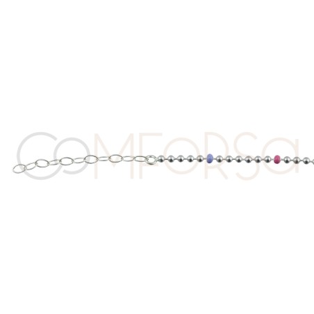 Gold-plated sterling silver 925 anklet with pastel colour enameled balls 21.5cm + 4.5cm