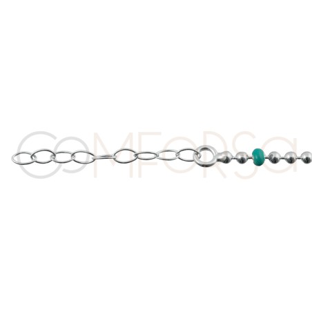 Sterling silver 925 anklet with green, coral and lilac balls 21.5cm + 4.5cm