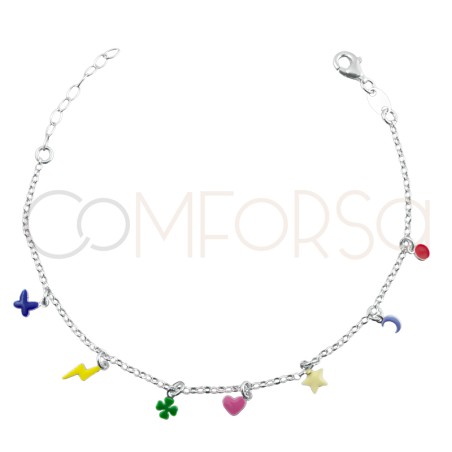 Sterling silver 925 enameled charms bracelet