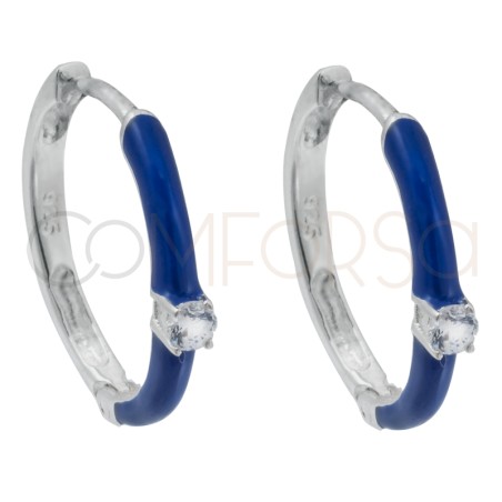 Sterling silver 925 blue enamel hoop earrings with zirconia