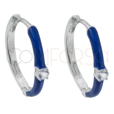 Arracadas esmalte azul y circonita 18mm Plata 925 chapada en oro