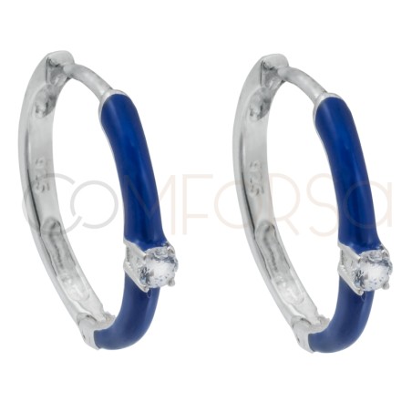 Gold-plated sterling silver 925 blue enamel hoop earrings with zirconia