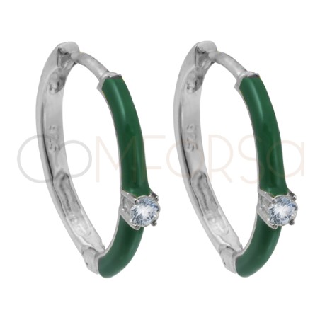 Gold-plated sterling silver 925 green enamel hoop earrings with zirconia