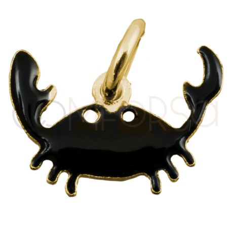 Gold-plated sterling silver 925 black enamel crab pendant 11x8mm