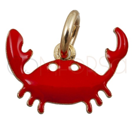 Gold-plated sterling silver 925 red enamel crab pendant 11x8mm