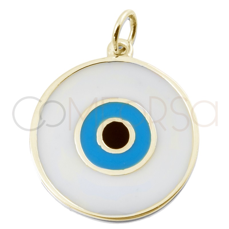 Colgante ojo turco redondo 20mm Plata 925 chapada en oro