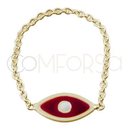 Anillo cadena ojo turco rojo plata 925 chapada en oro
