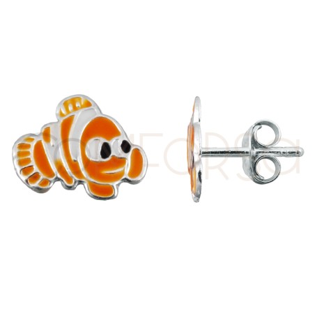 Sterling silver 925 clownfish earrings 9.5 x 8 mm