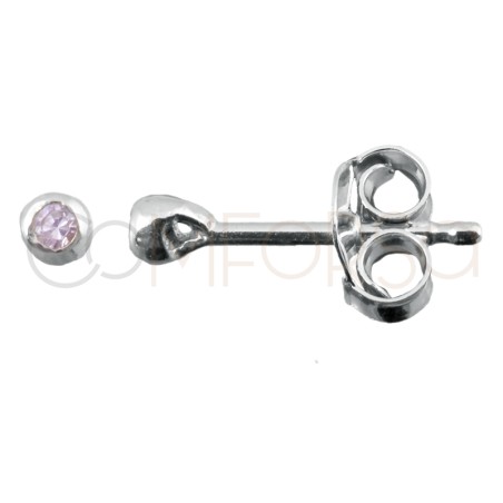 Pendiente chatón 2mm rosa Plata 925