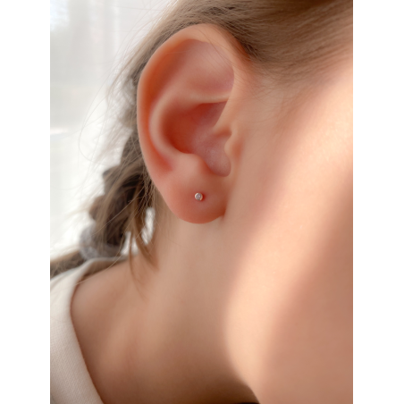 Pendiente chatón 2mm rosa Plata 925