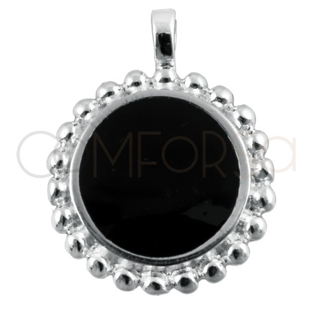Sterling silver 925 black enameled pendant with beads detail 15mm