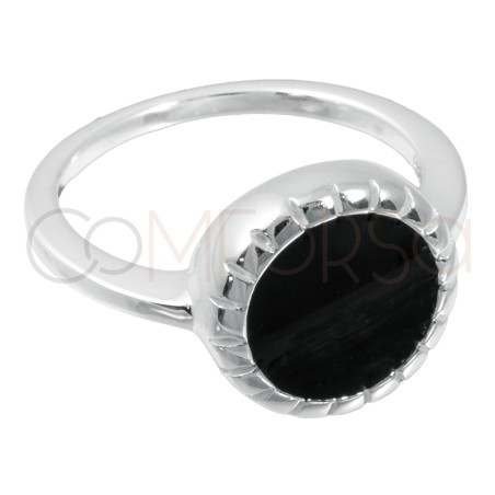 Sterling silver 925 black enameled rosette ring 12mm