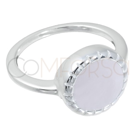 Sterling silver 925 cream enameled rosette ring 12mm
