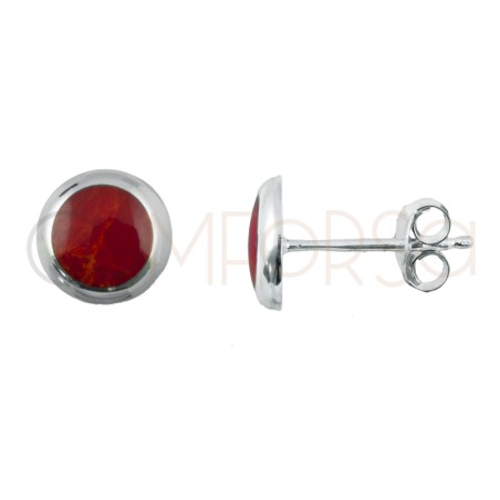 Sterling silver 925 red earrings with bezel 8mm