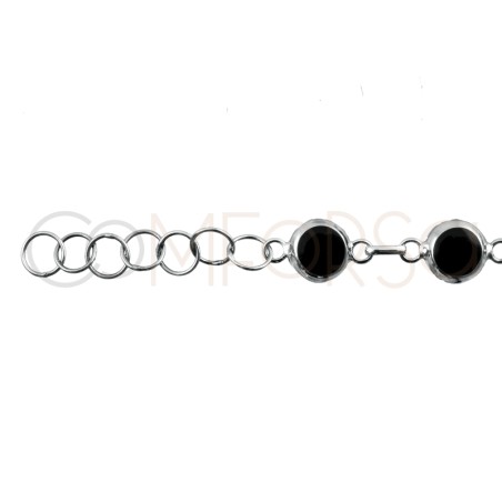 Sterling silver 925 black bracelet with bezel 8mm