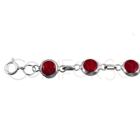 Sterling silver 925 red bracelet with bezel 8mm