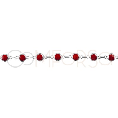 Sterling silver 925 red bracelet with bezel 8mm