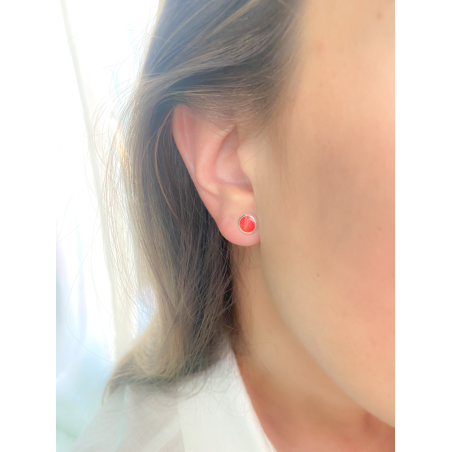 Sterling silver 925 red earrings with bezel 8mm