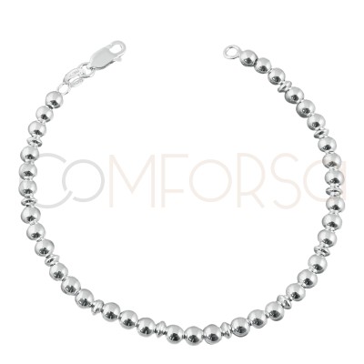 Pulsera bolita con disco 4 mm 18 cm plata 925