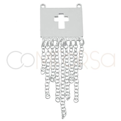 Colgante cruz calada flecos 15x15mm Plata 925 chapada en oro