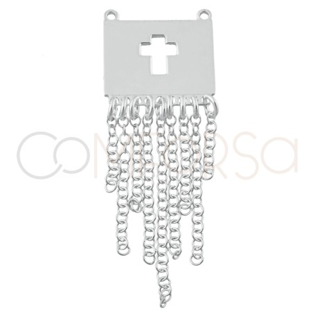 Colgante cruz calada flecos 15x15mm Plata 925