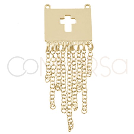 Gold-plated sterling silver 925 cut-out fringed cross pendant 15x15mm