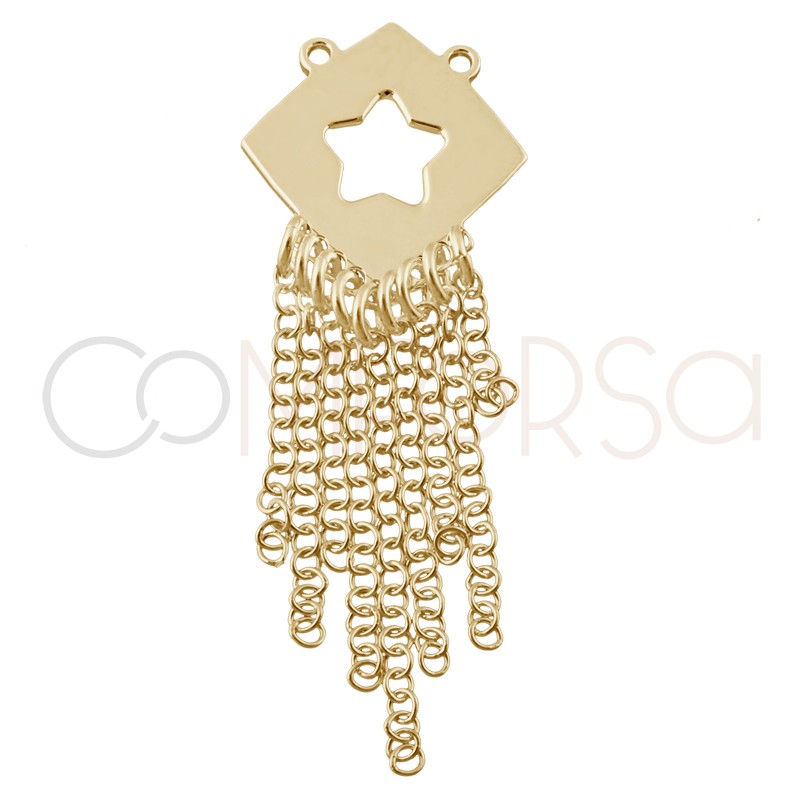 Gold-plated sterling silver 925 cut-out fringed star pendant 15x15mm