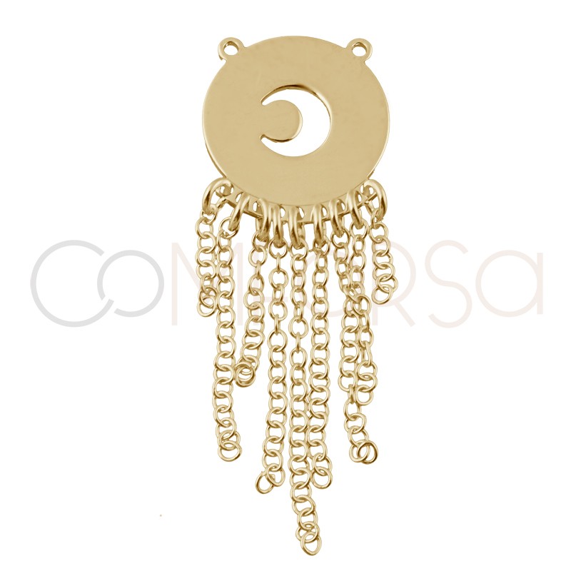 Gold-plated sterling silver 925 cut-out fringed moon pendant 15x15mm