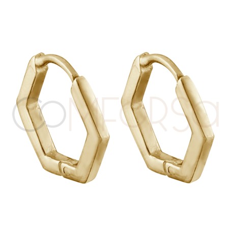 Gold-plated sterling silver 925 hexagonal hoop earrings 12mm