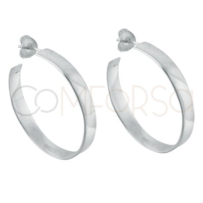 Arracadas Gruesas Planas de Plata 925/Sterling Silver Thick, Flat Hoop  Earrings