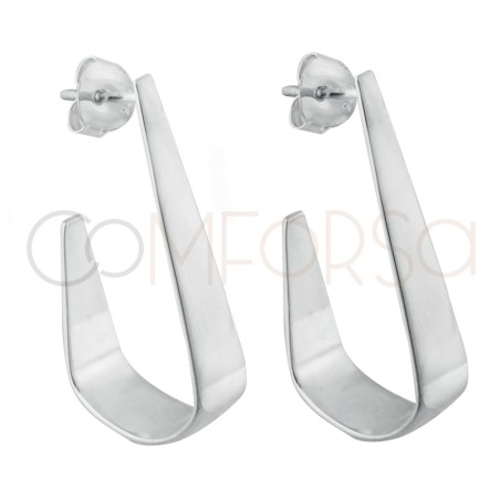 Sterling silver 925 rectangular flat hoop earrings 32mm